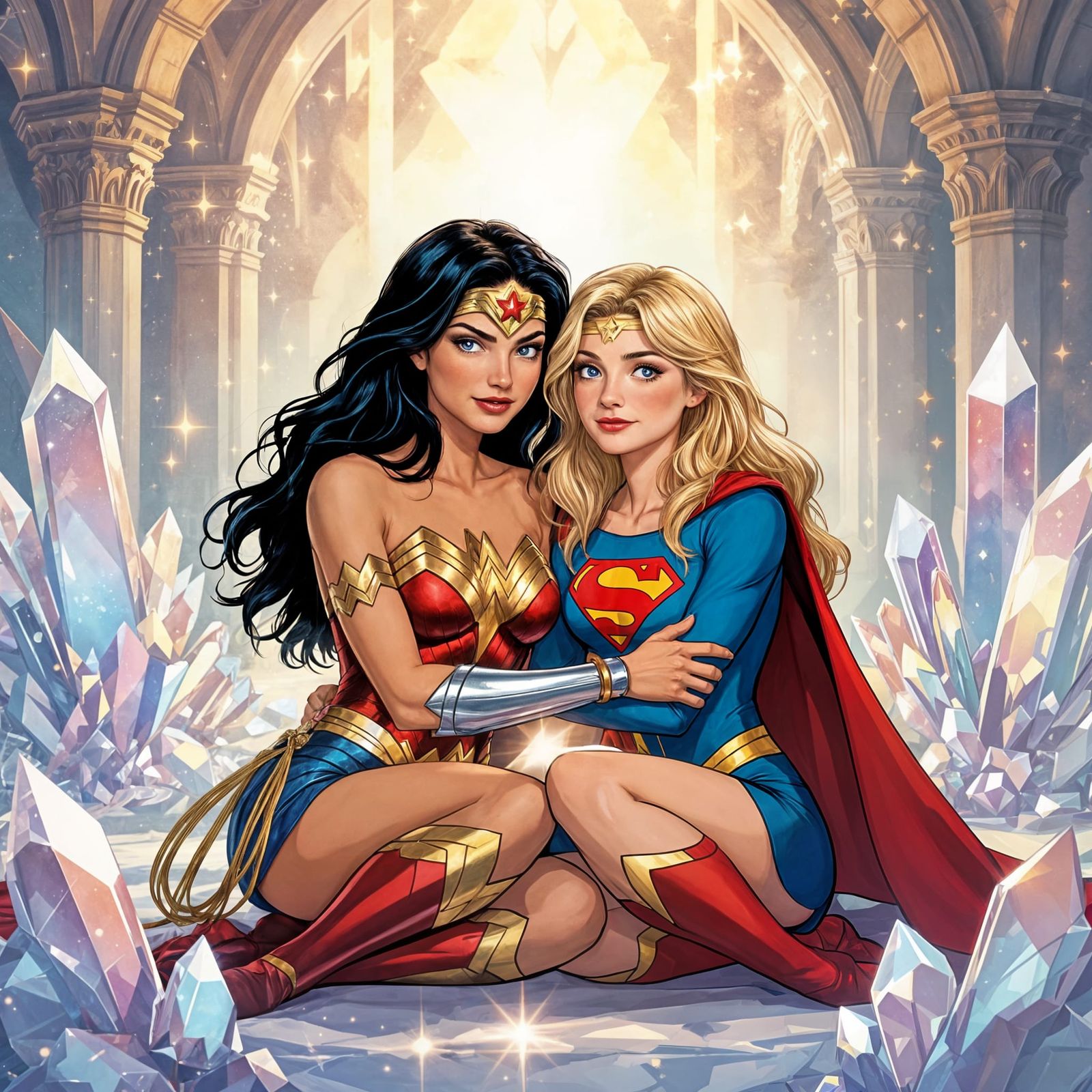 Wonder Woman and Supergirl in Crystal Palace, Dreamy Art