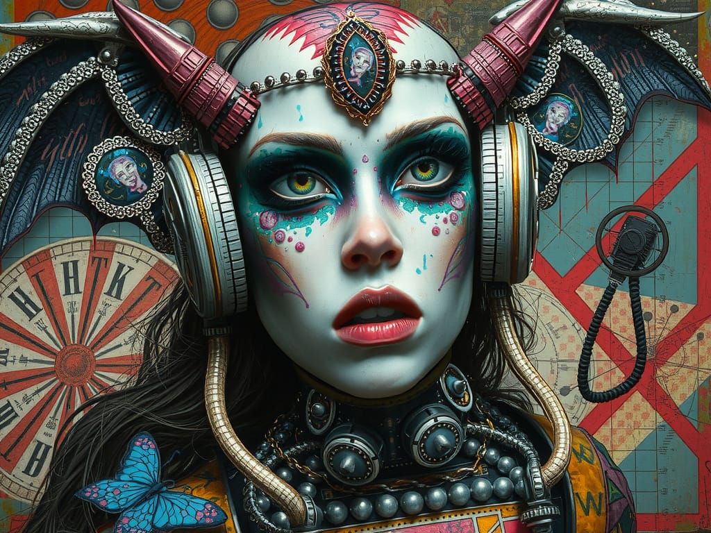 Cyborg Princess in Encaustic Mixed Media Style