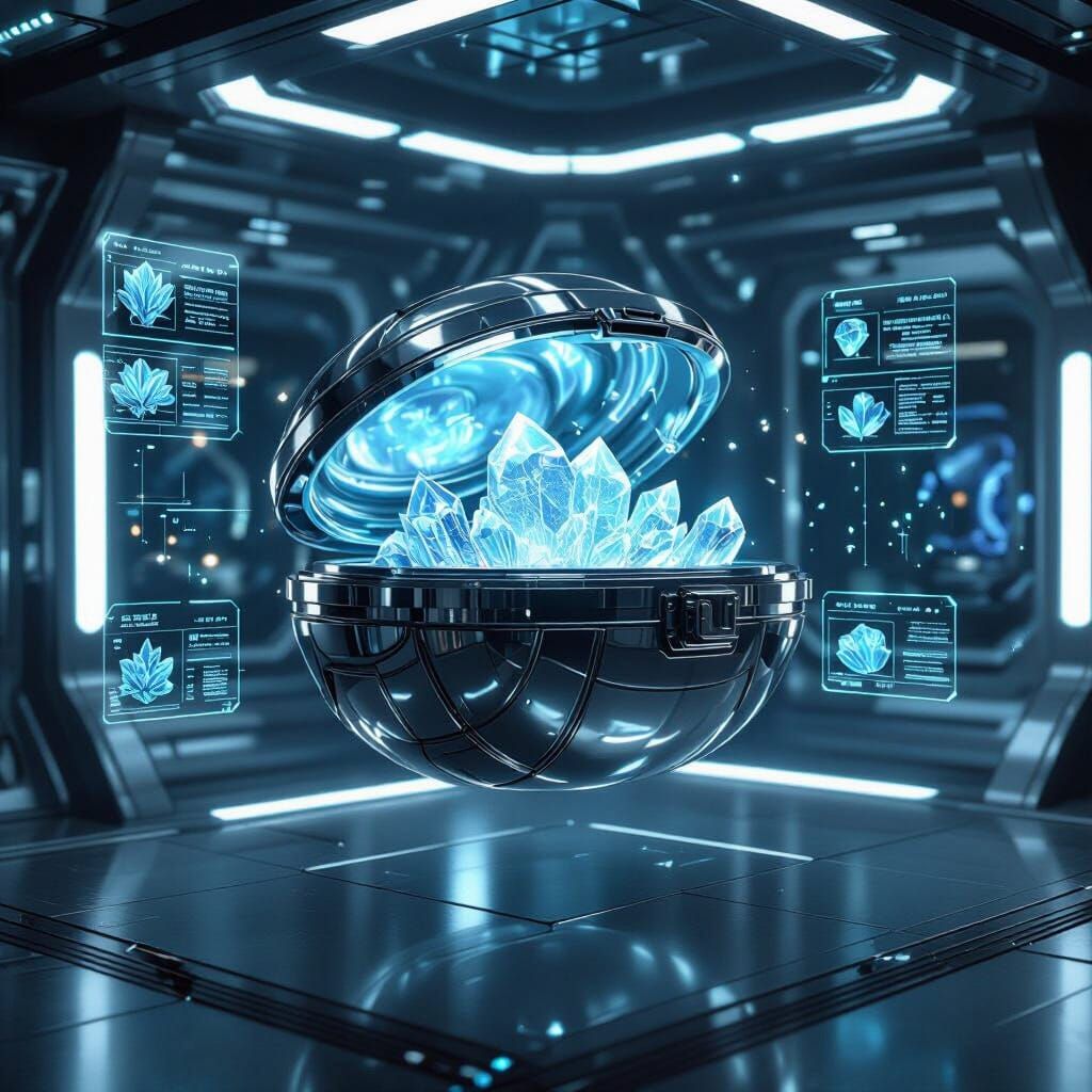 Futuristic Vault Chest Holding Alien Crystals