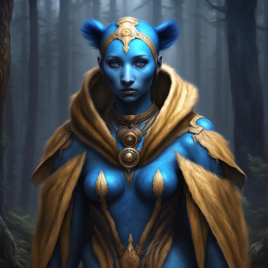 Striking Blue-Skinned Bear-Faced Humanoid