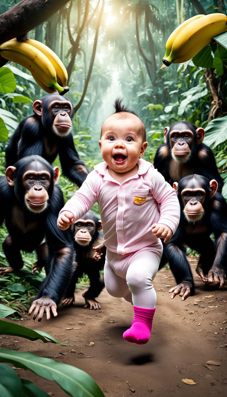 Toddler's Jungle Escape from Chimpanzees