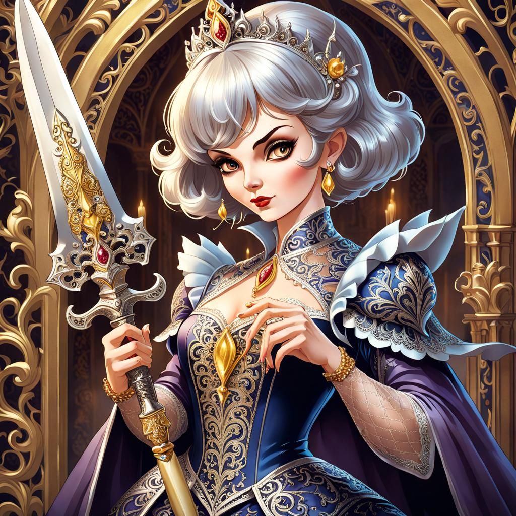 Evil Stepmother with Dagger in Fairytale Illustration