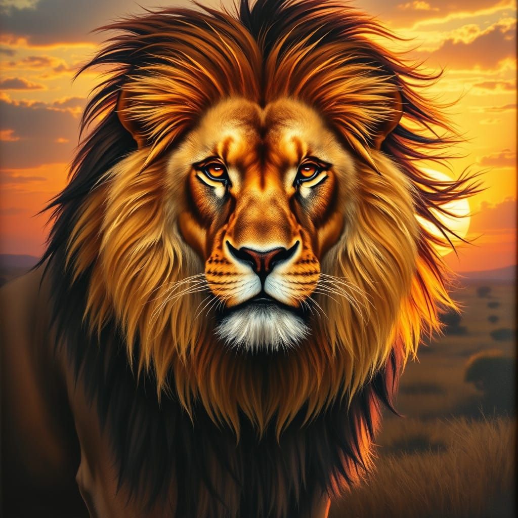 A Regal Lion King in Majestic Sunset Splendor