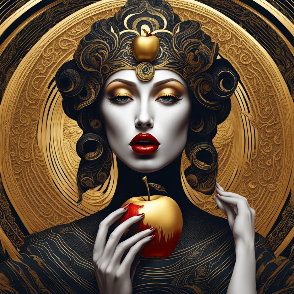 Eris with Golden Apple in Papier-mâché Style