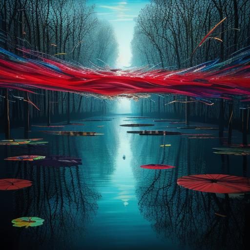 Surreal Graffiti Art: Fisherman and Bass in Pond