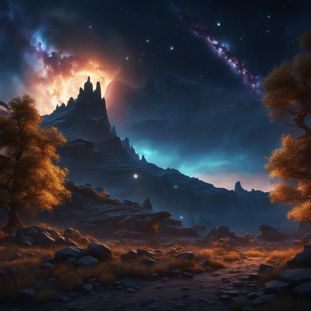 Night Sky with Comet: Fantasy Concept Art