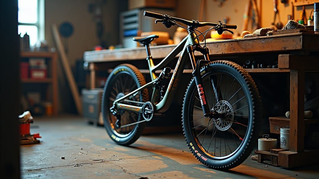 Futuristic Downhill Bike in Gritty Garage, Industrial Aesthe...