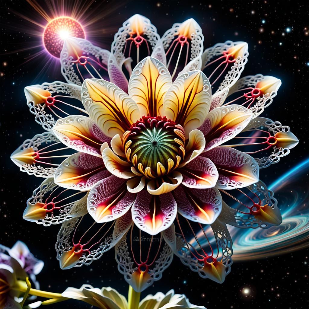 Surreal Orchid-Dahlia Spaceship in Hyperrealistic Style