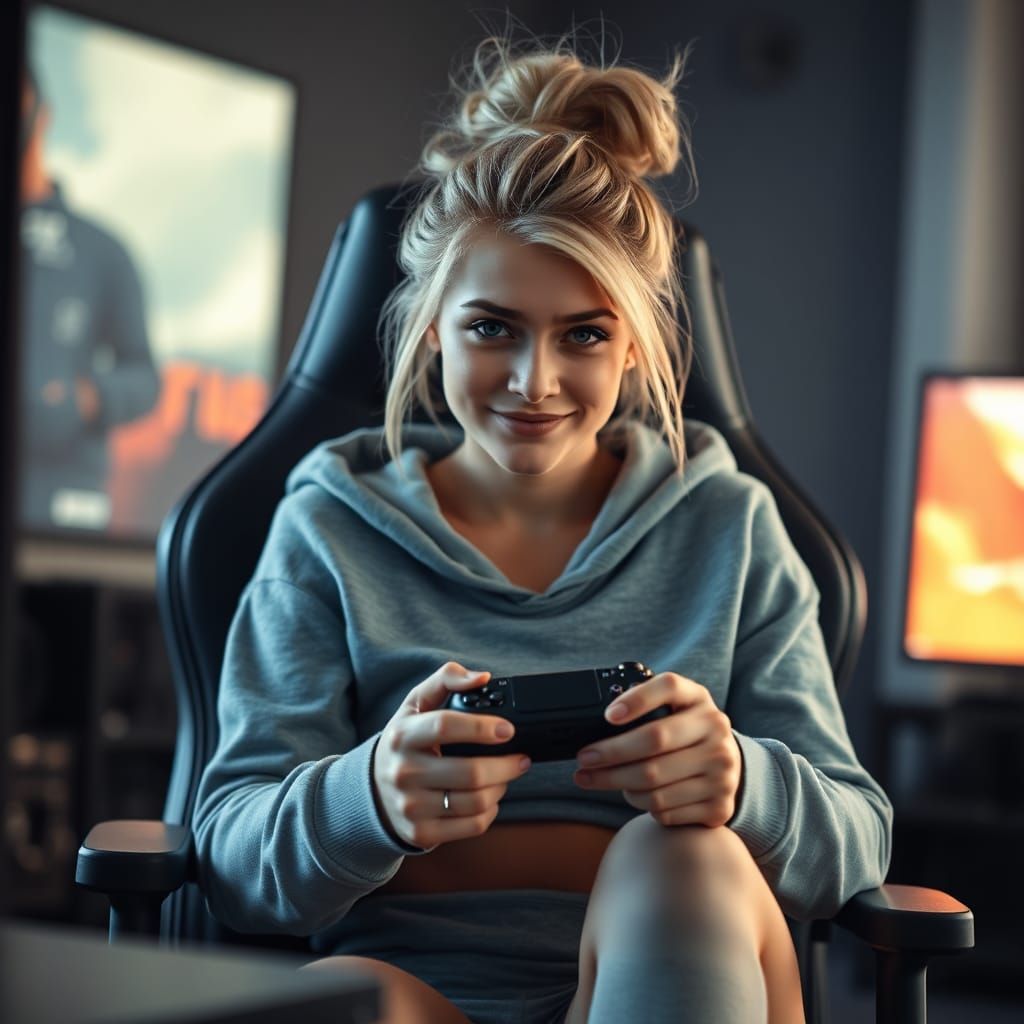 Blonde Gamer Girl Smirking Portrait
