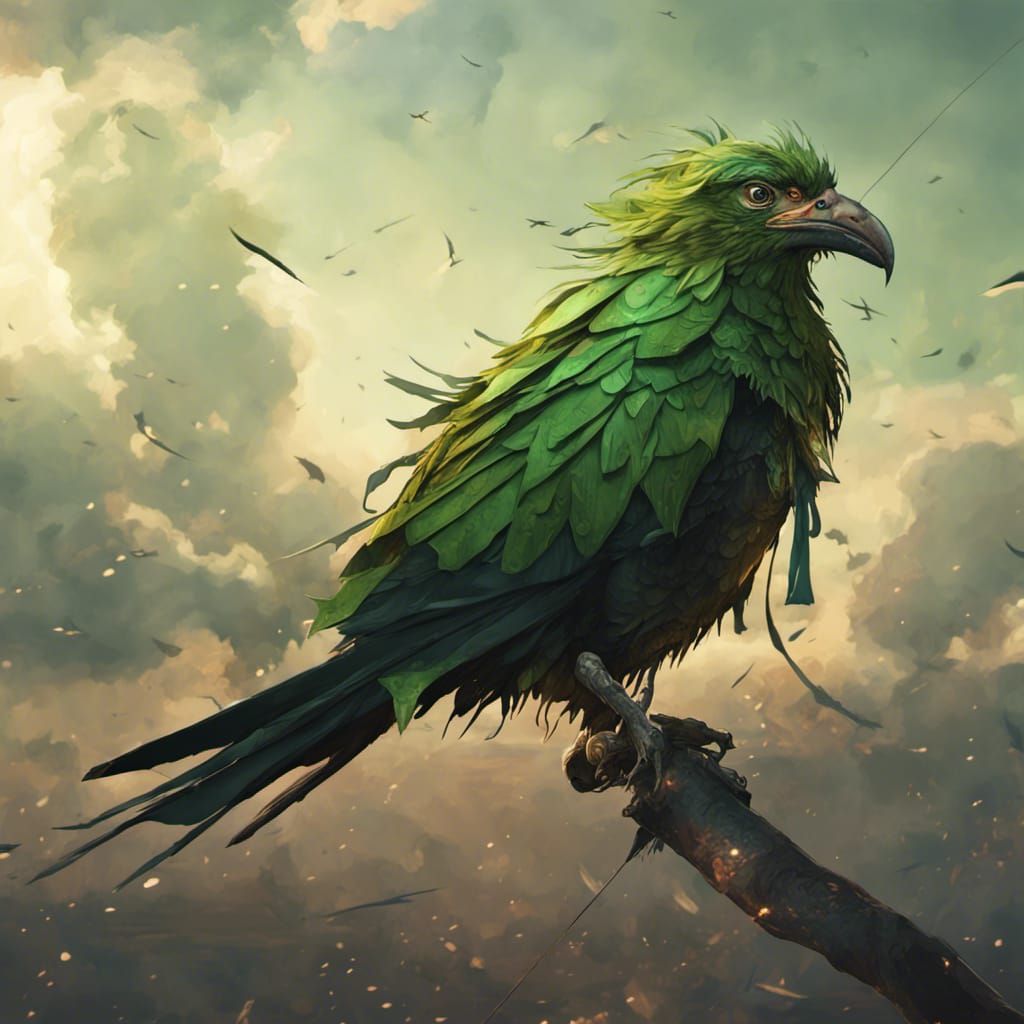 Green Kite Bird in Dark Fantasy Style