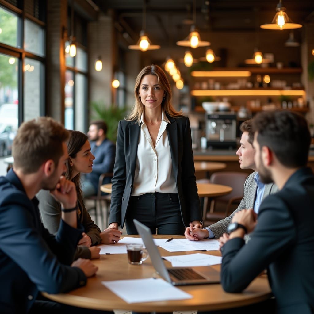 Business Meeting at Cafe in Gursky Style