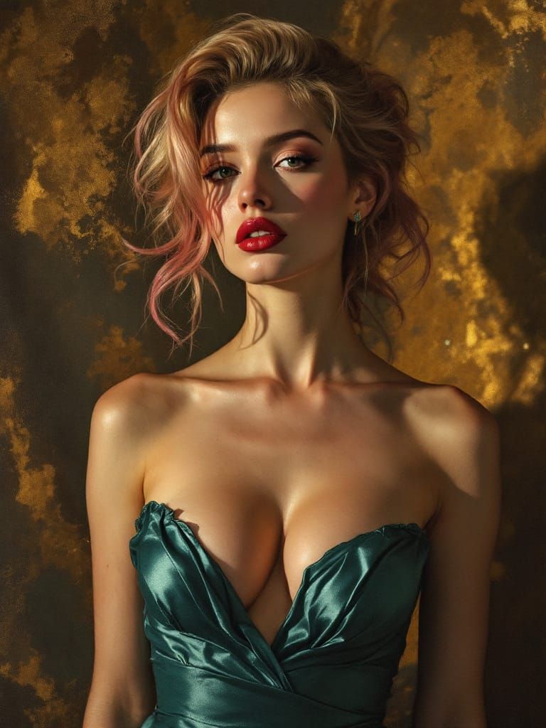 Pin-Up Woman in Amber Shadows, Roman Feast Style