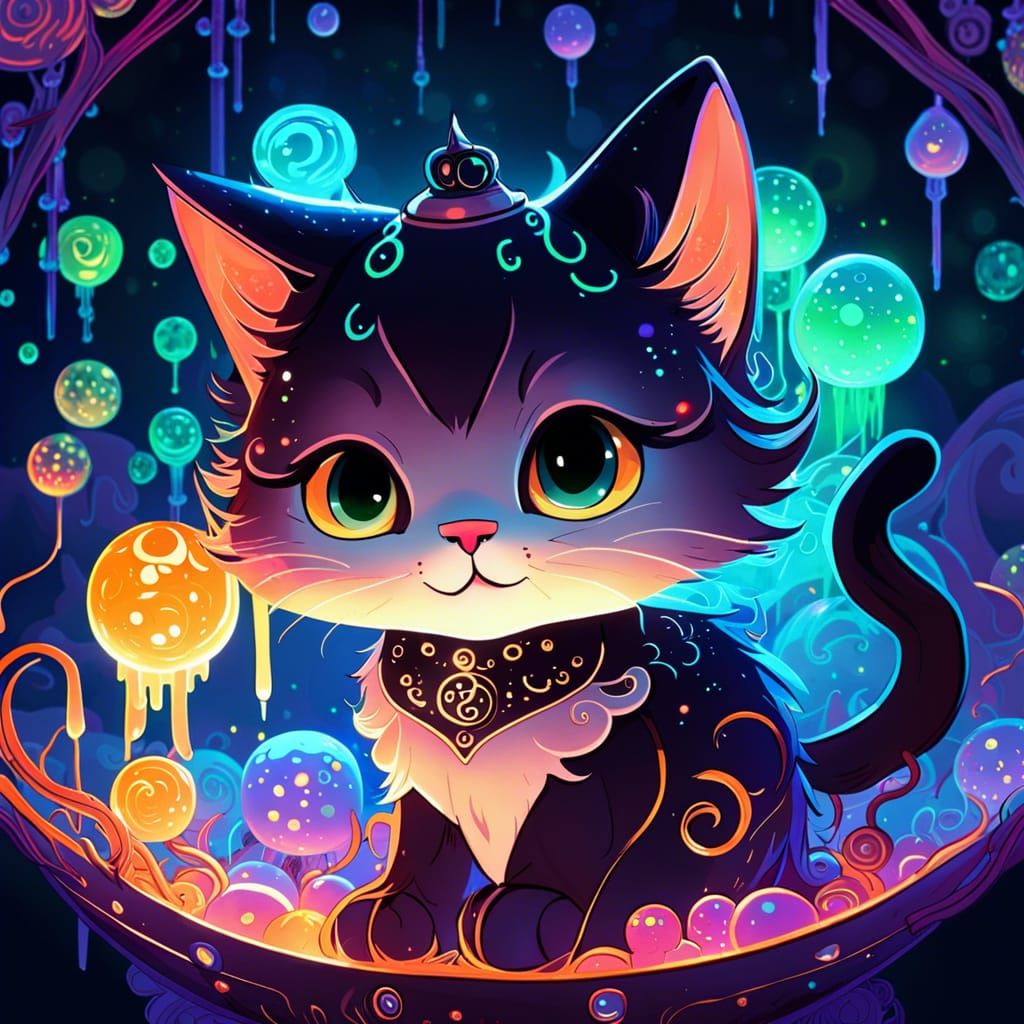 Magical Cat Surrounded by Slime and Runes