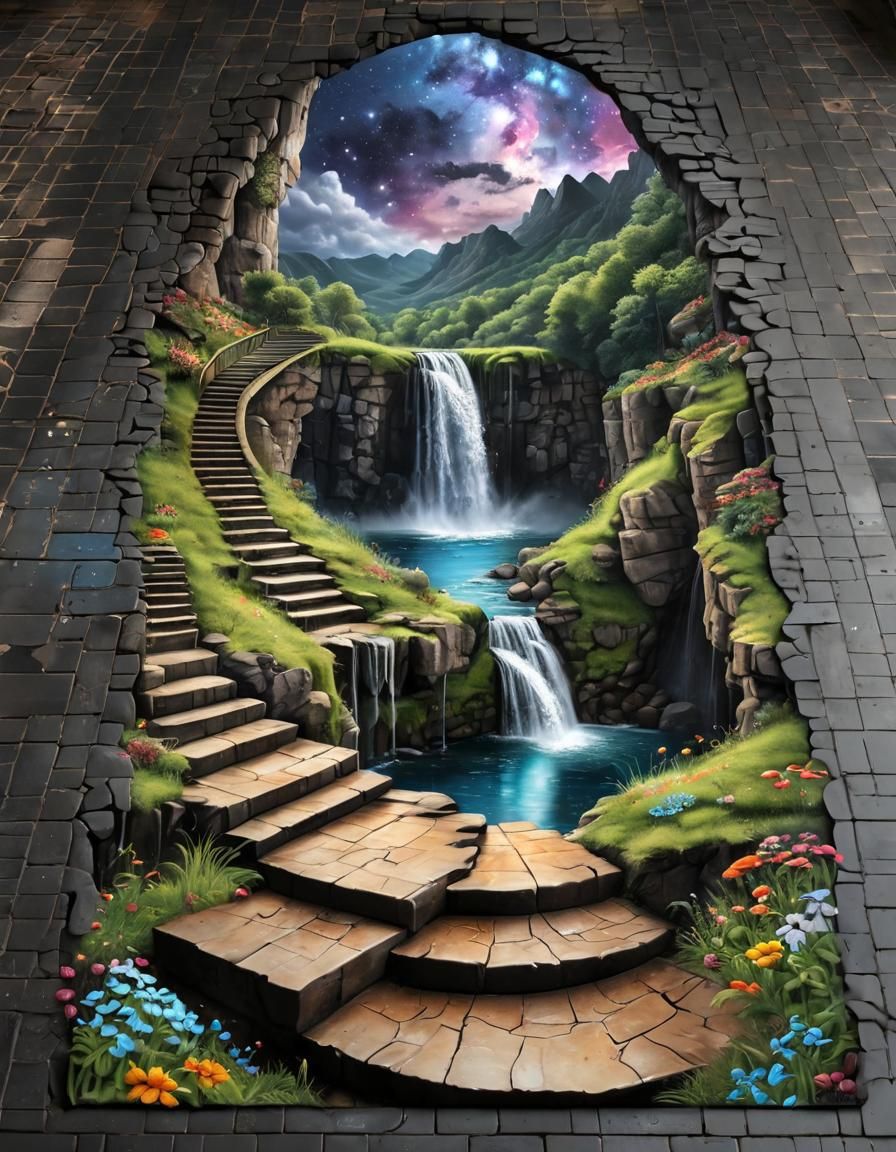 3D Chalk Art Portal to a Fantasy World