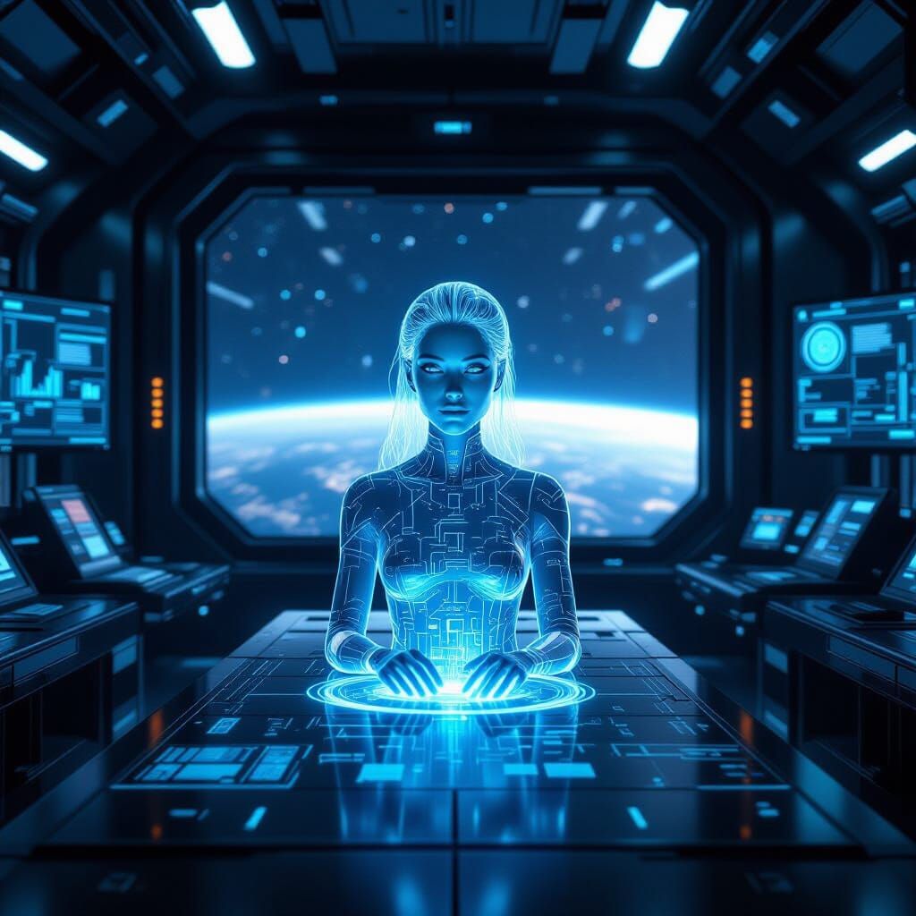 AI Hologram Overseeing Starbase Defense