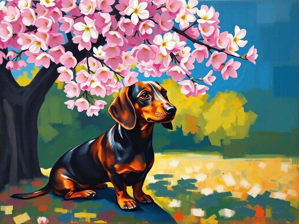 Dachshund in a Cherry Blossom Shade