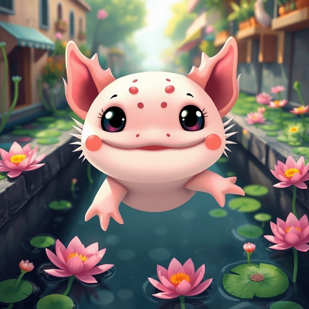 Enchanted Axolotl Soars through Vibrant Xochimilco Canals