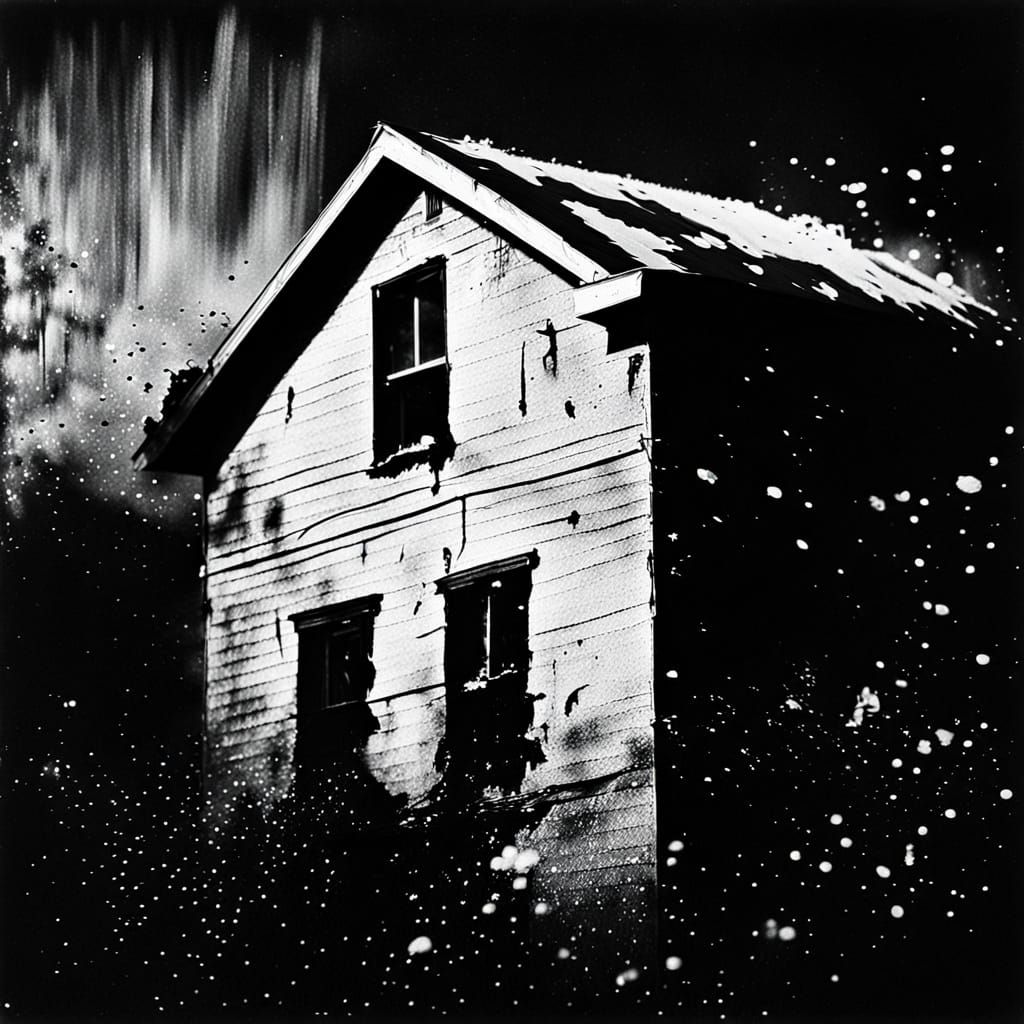 Black and White House in Abstract Expressionist Style