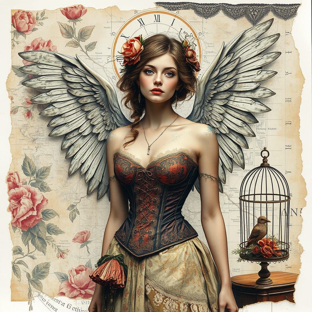Angel in Ruff, Corset, and Map
