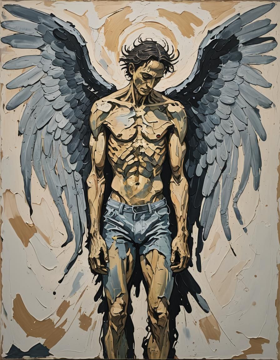 Fallen Angel with Wings in Neo-Expressionist Style