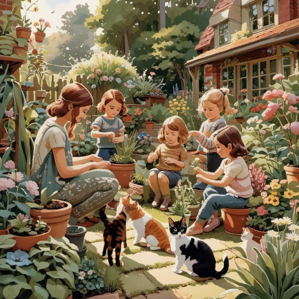 Toddlers Play Jacks with Cats