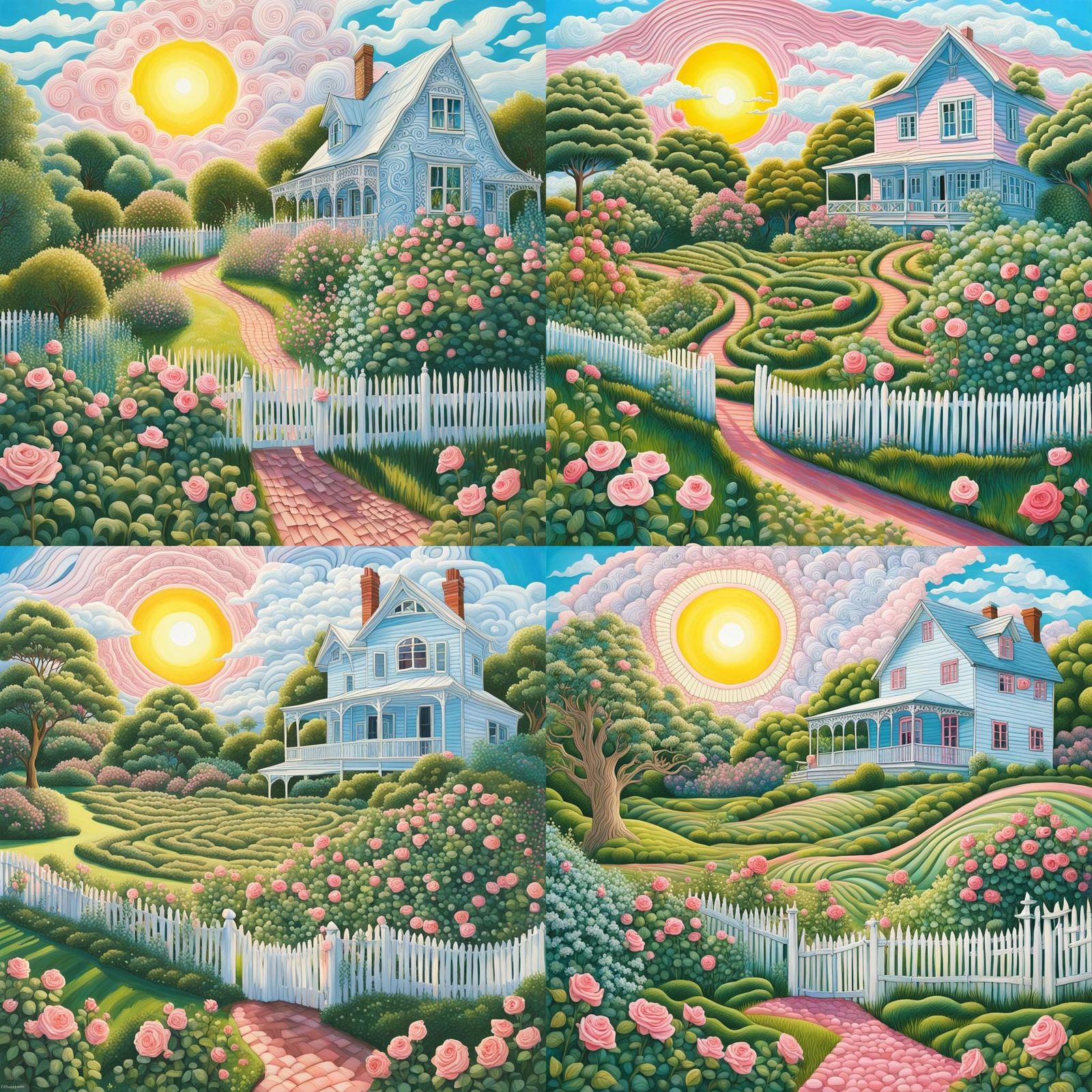 Pink Farmhouse with Quantum Zentangle Fraktyle Wave