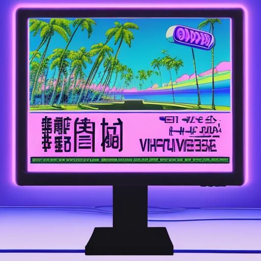 Vaporwave Digital Art with Retro Computer Graphics