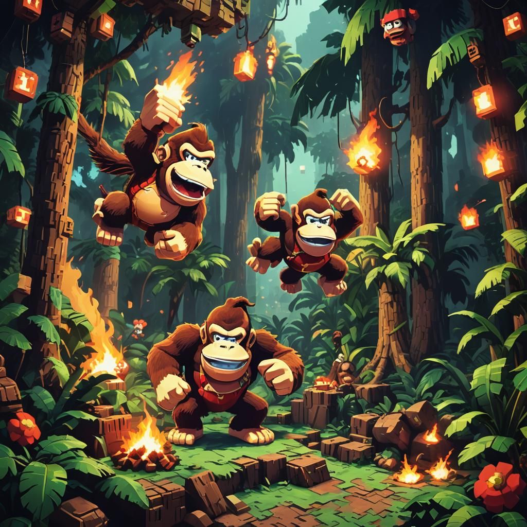 Donkey Kong Pixel Art Jungle Fire