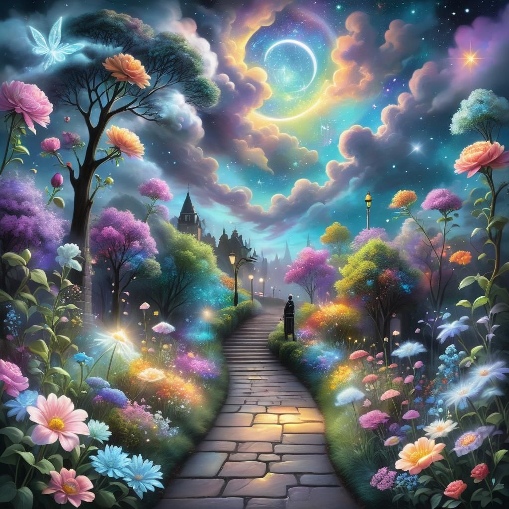 Floral Chalk Art Under Astral Sky