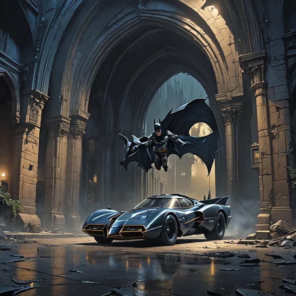 Batman and Batmobile: Retro-Futuristic Concept Art