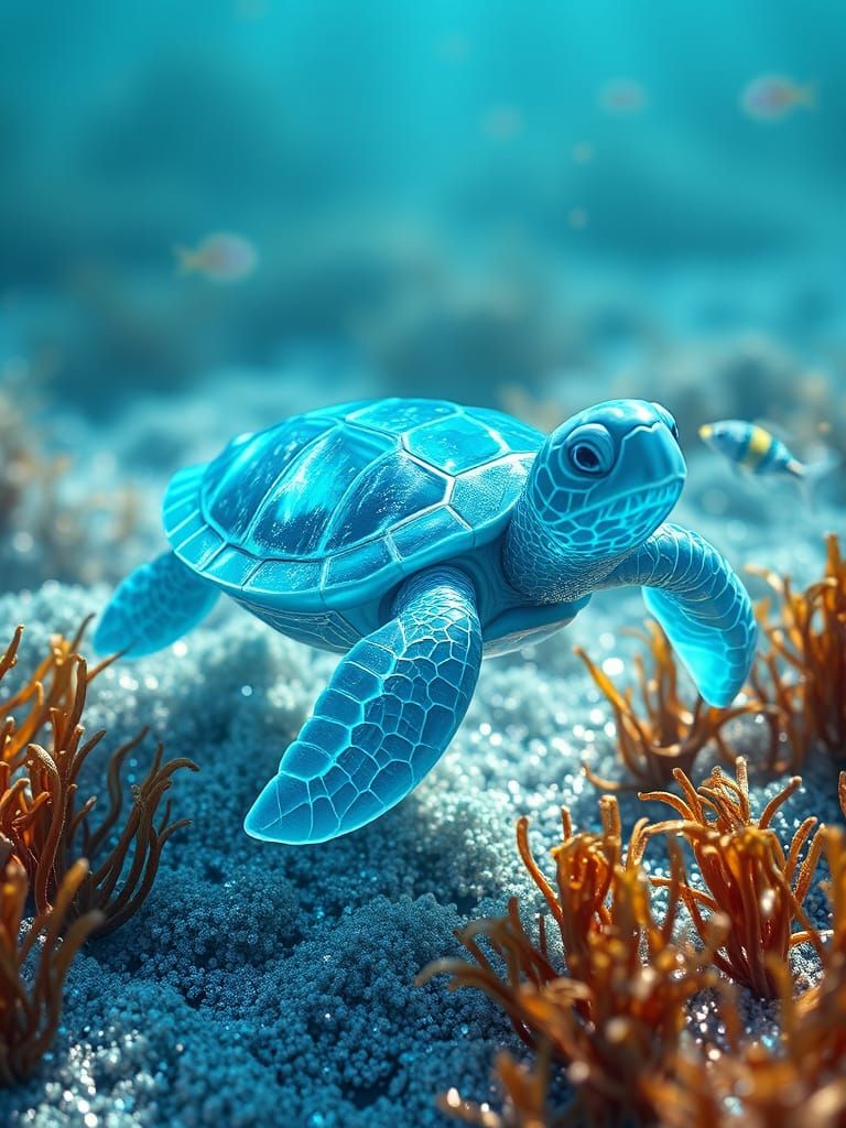 Breathtaking Crystal Sea Turtle in a Vibrant Ocean Scene
