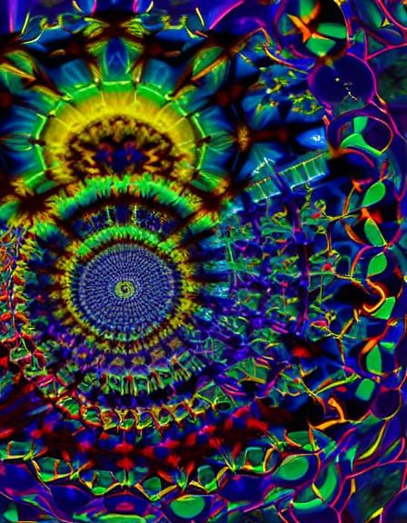 Kaleidoscopic Garden Vortex with Flowing Light Strands