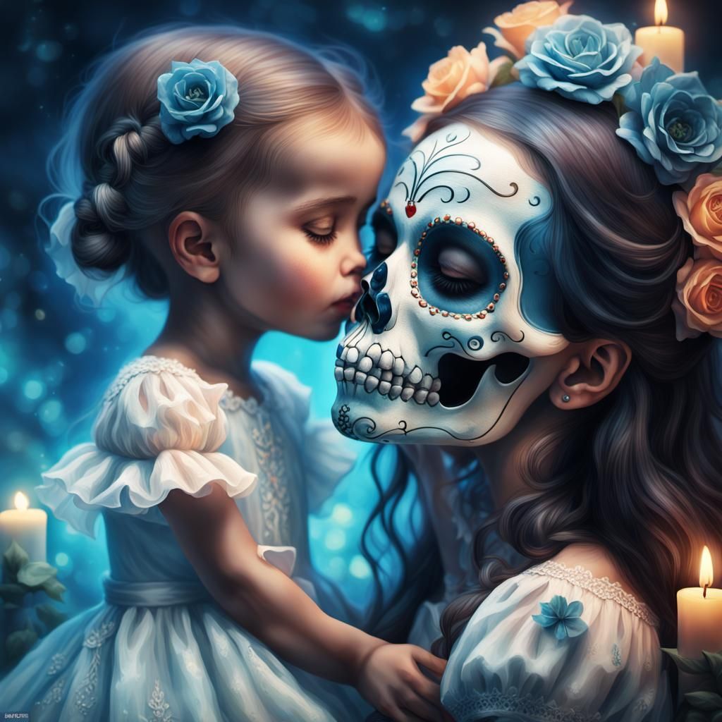 Calavera Girl's Kiss: Dreamy Fantasy Portrait