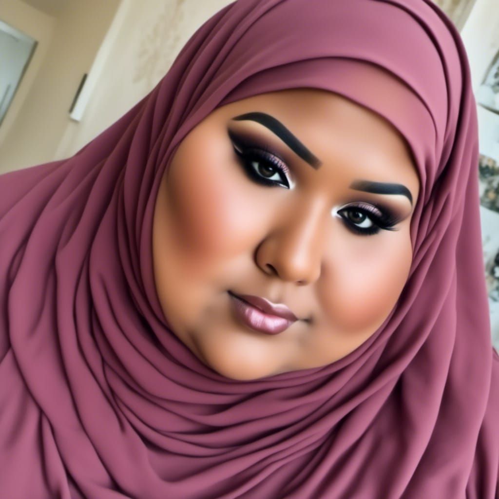 SSBBW Woman with Niqab and Purple Makeup