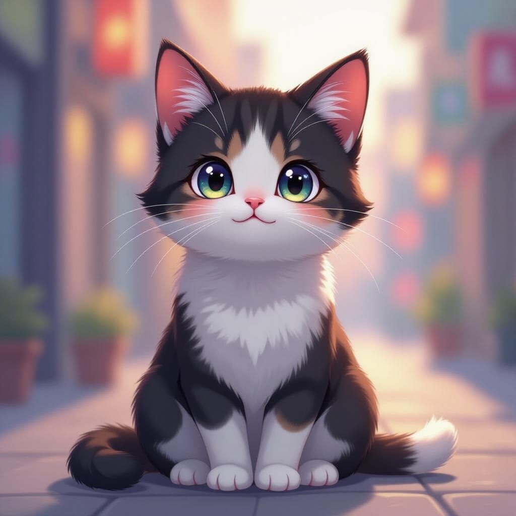 Cute Anime Cat with Expressive Eyes