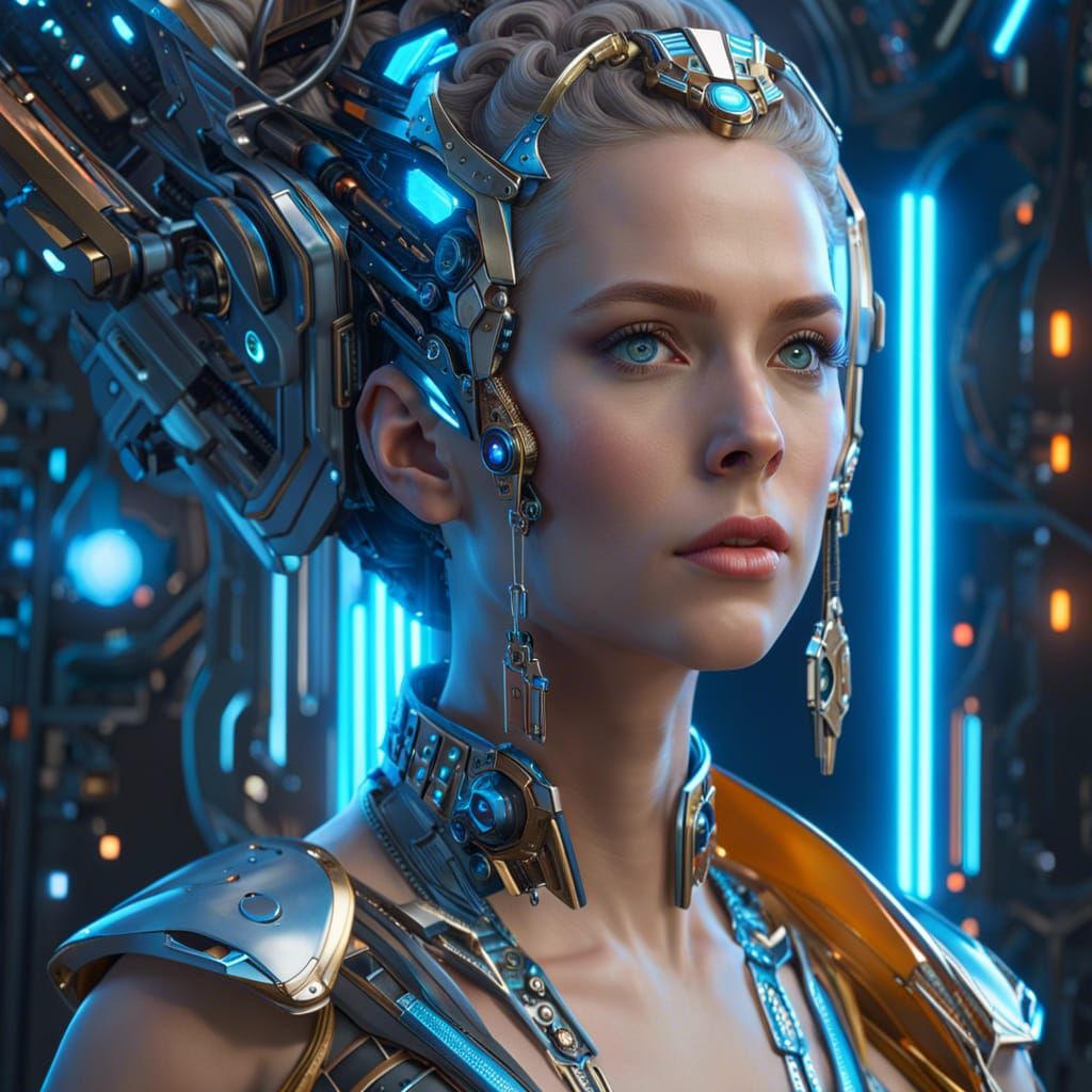 Intricately Detailed Cyborg Woman in 8K