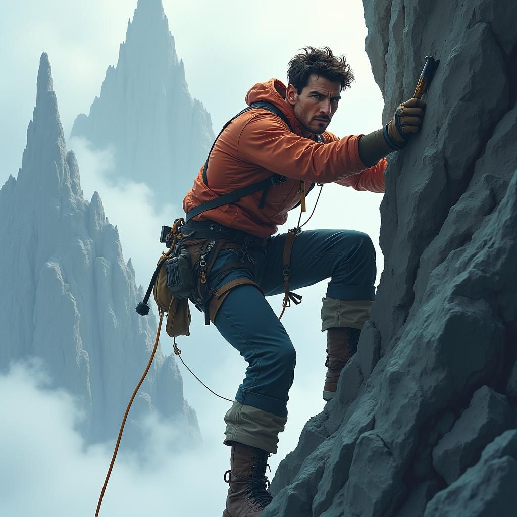 Anime Style Rock Climber's Triumphant Resolve