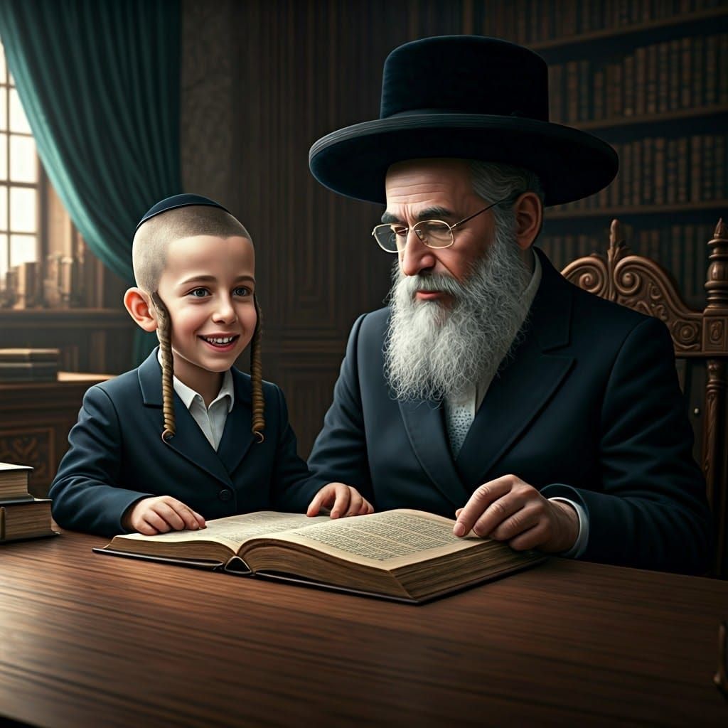 Radiant Ultra-Orthodox Boy Studies in Classic Library