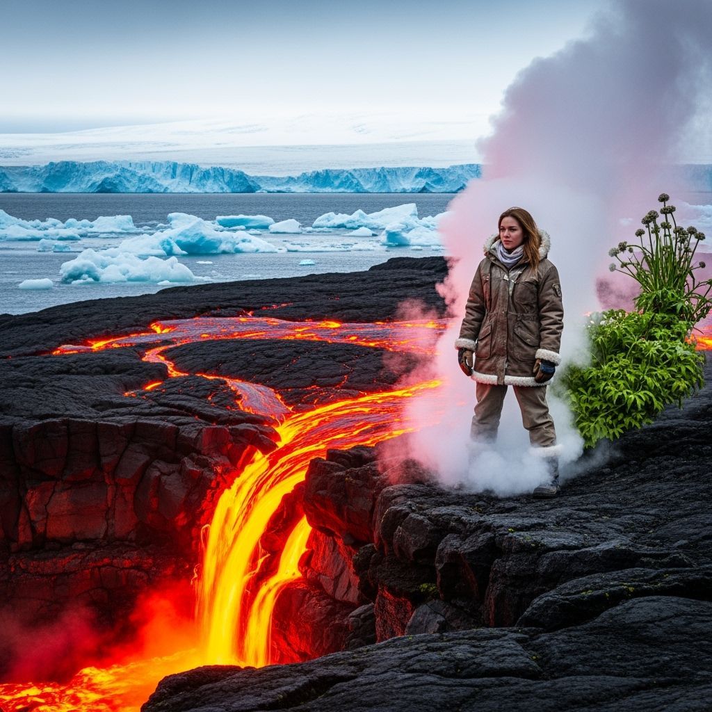 Woman at Lava Flow Meets Arctic Ocean