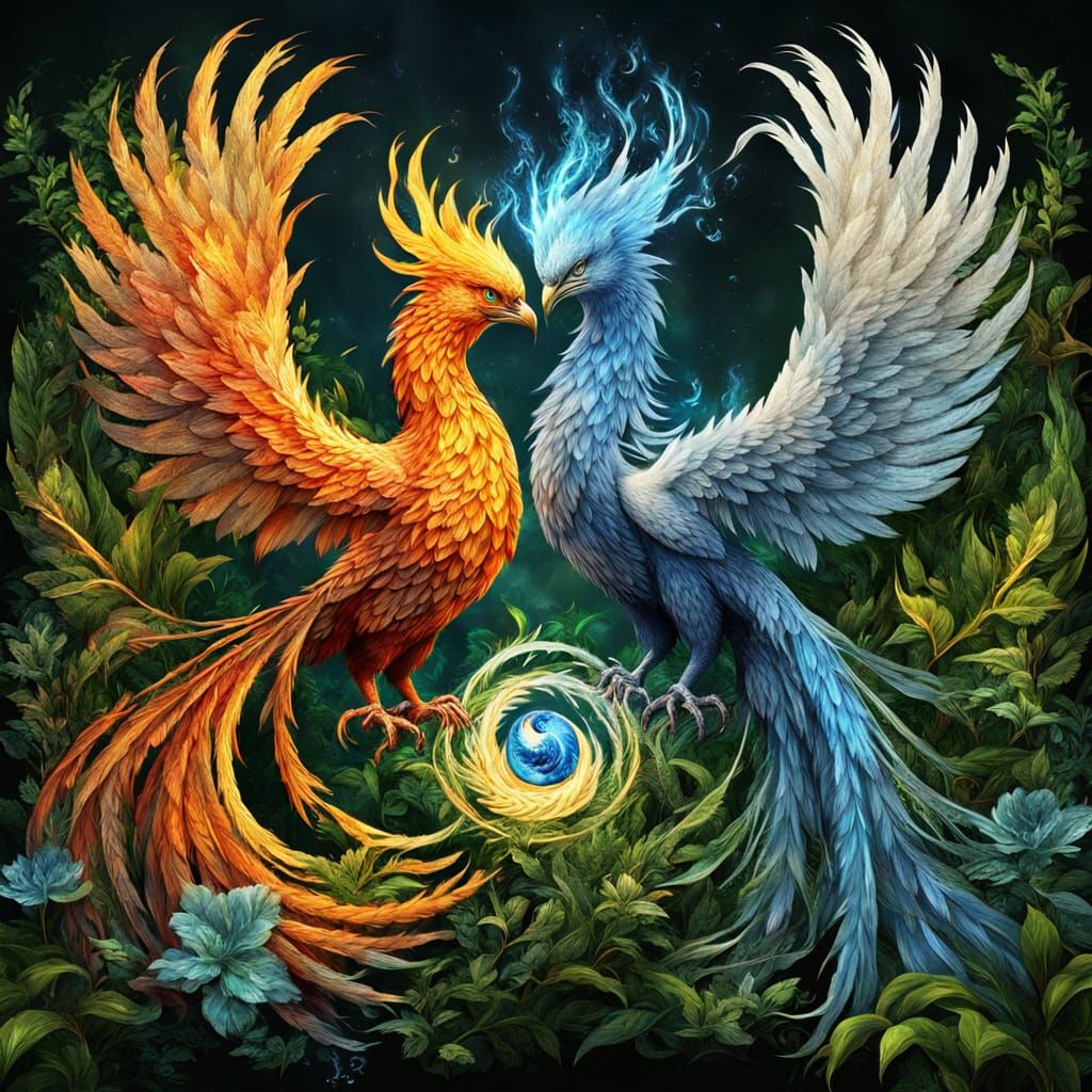 Yin and Yang Phoenixes in Epic Digital Matte Painting