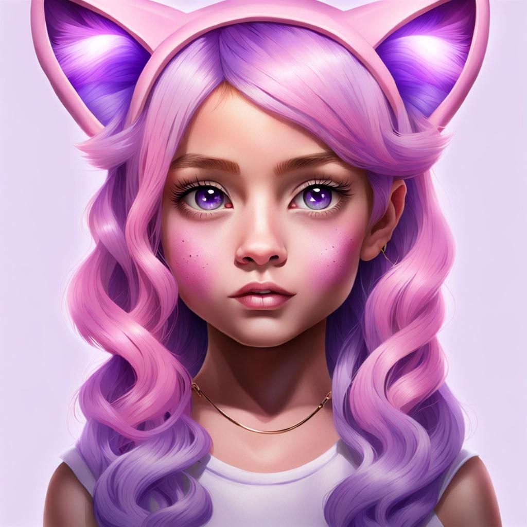 Girl with Amethyst Eyes and Cat Features