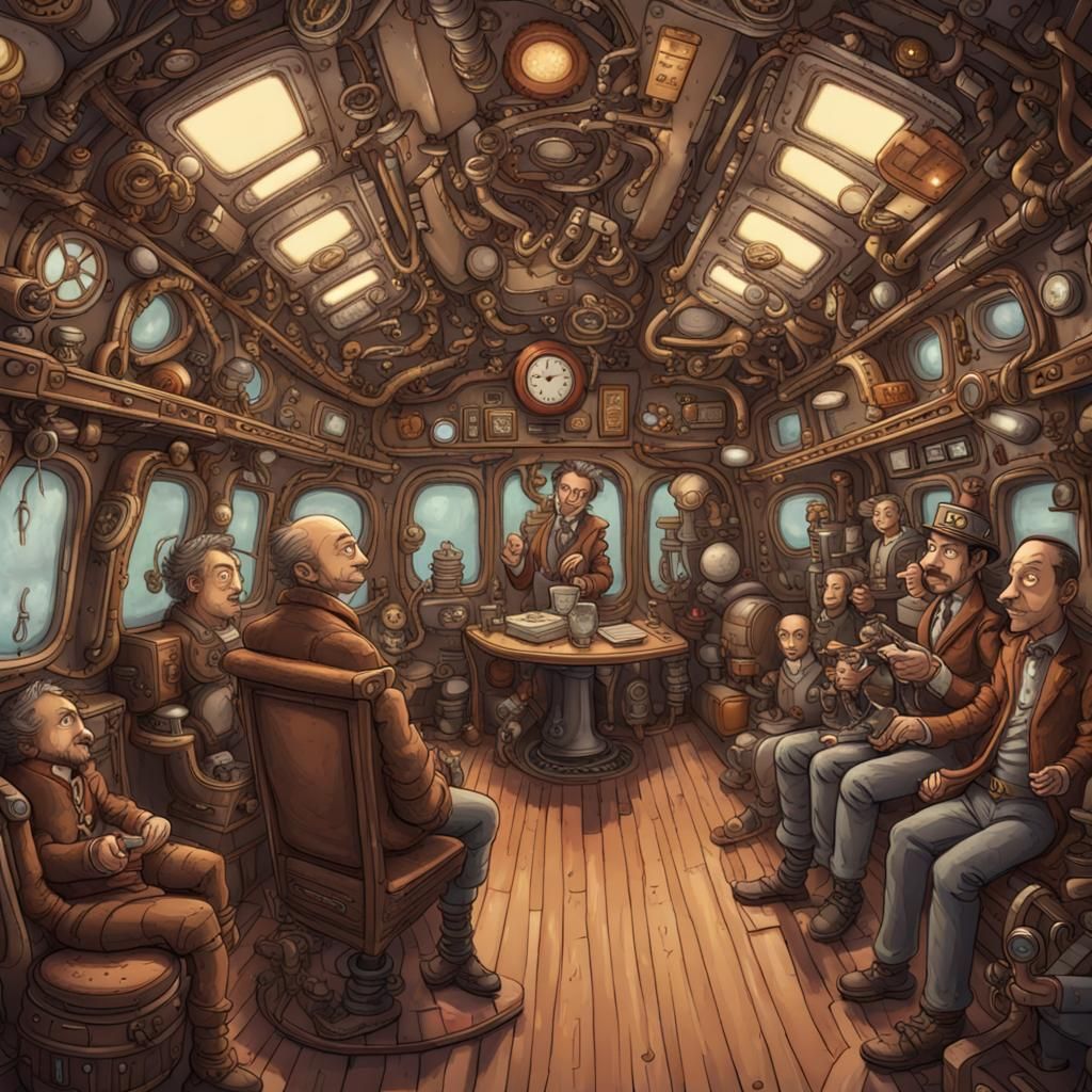 Steampunk Spaceship Interior Cartoon in High Detail