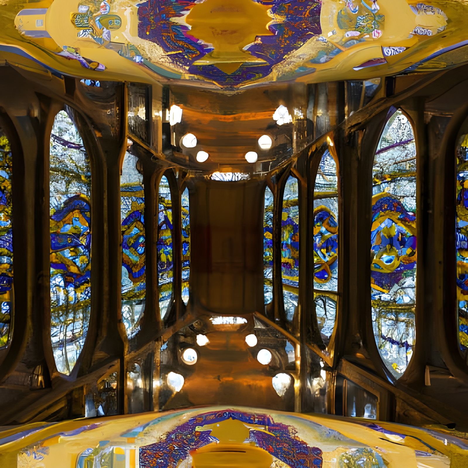 Surreal Stained Glass Ballroom in Dreamlike Style