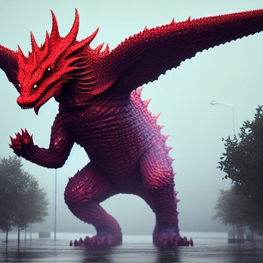 Detailed Kaiju Concept Art in Rain, 8K Resolution