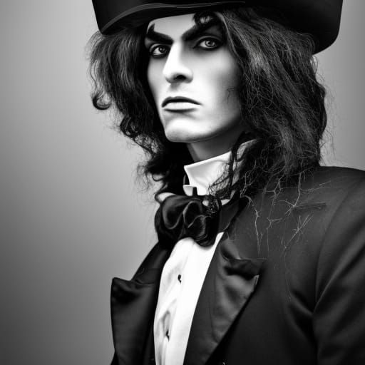 Steampunk Vampire Portrait in Black and White