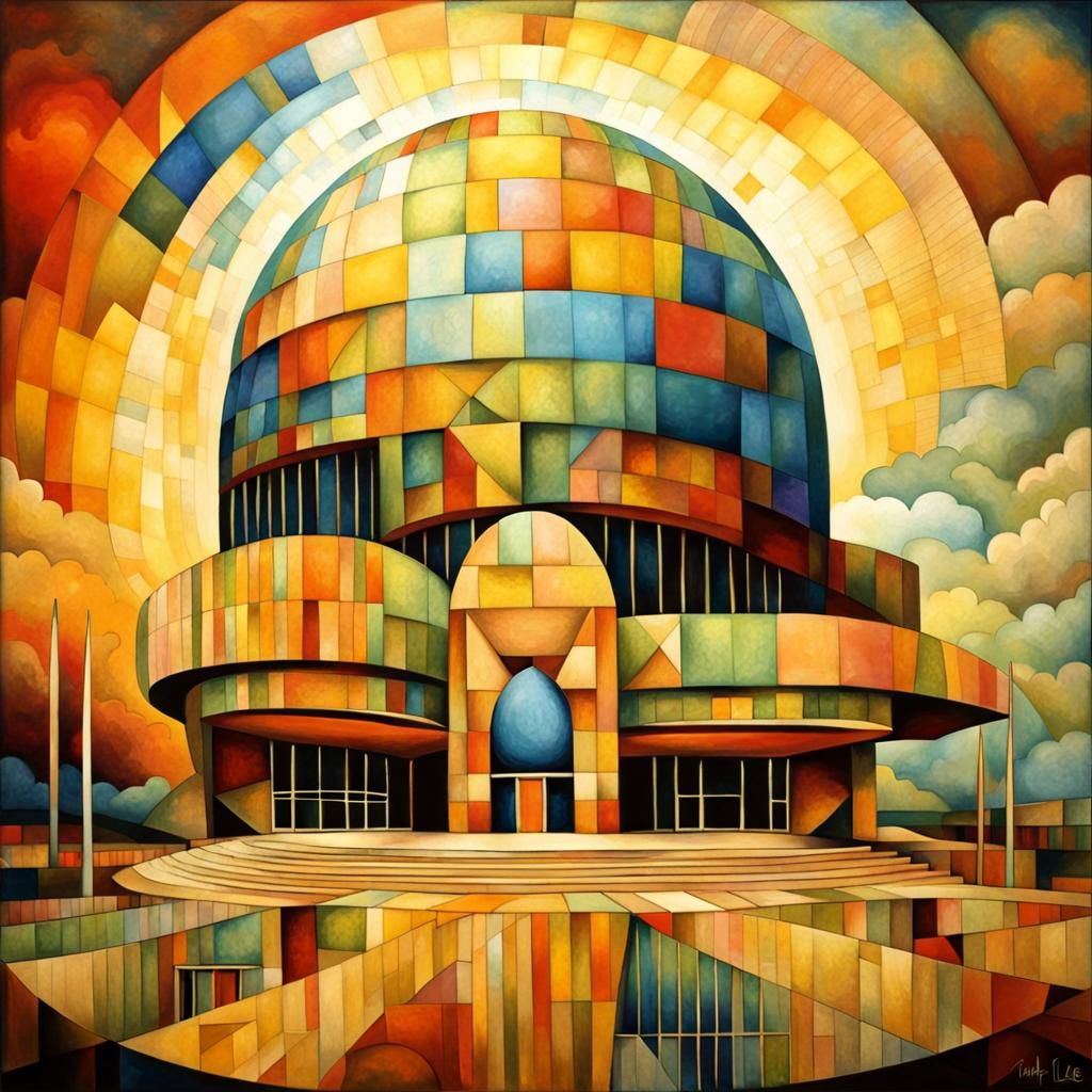 Abstract Mall Architecture with Sunrays, Digital Art