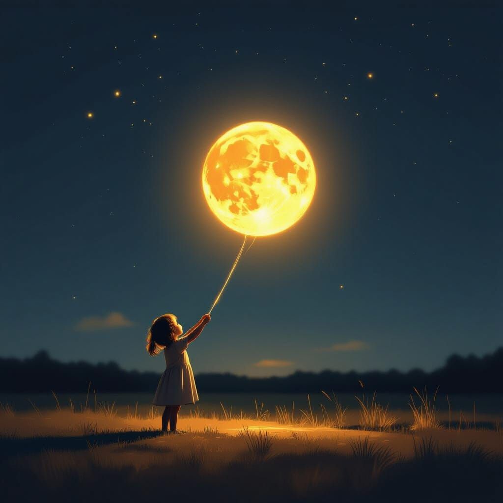Child Holds Glowing Sun Kite in Photorealistic Style