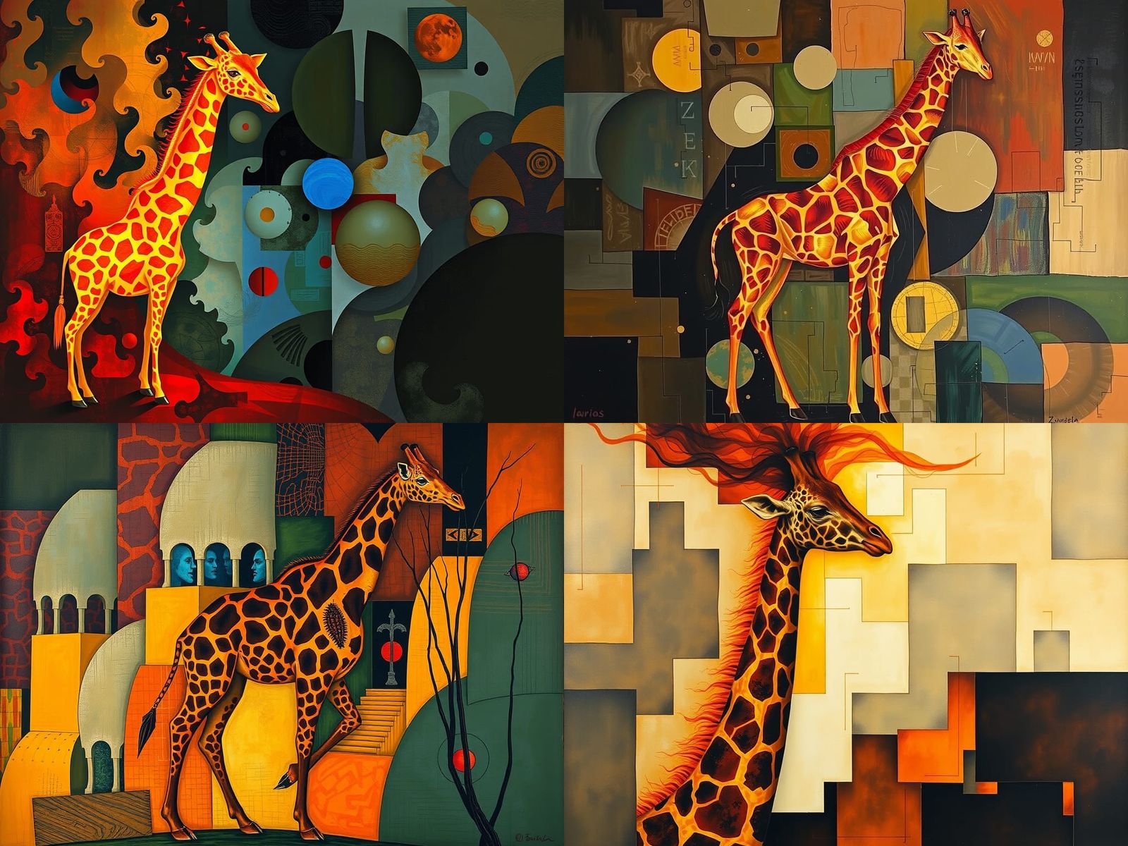 Giraffe Ablaze: Beksinski-esque Cubist Abstraction