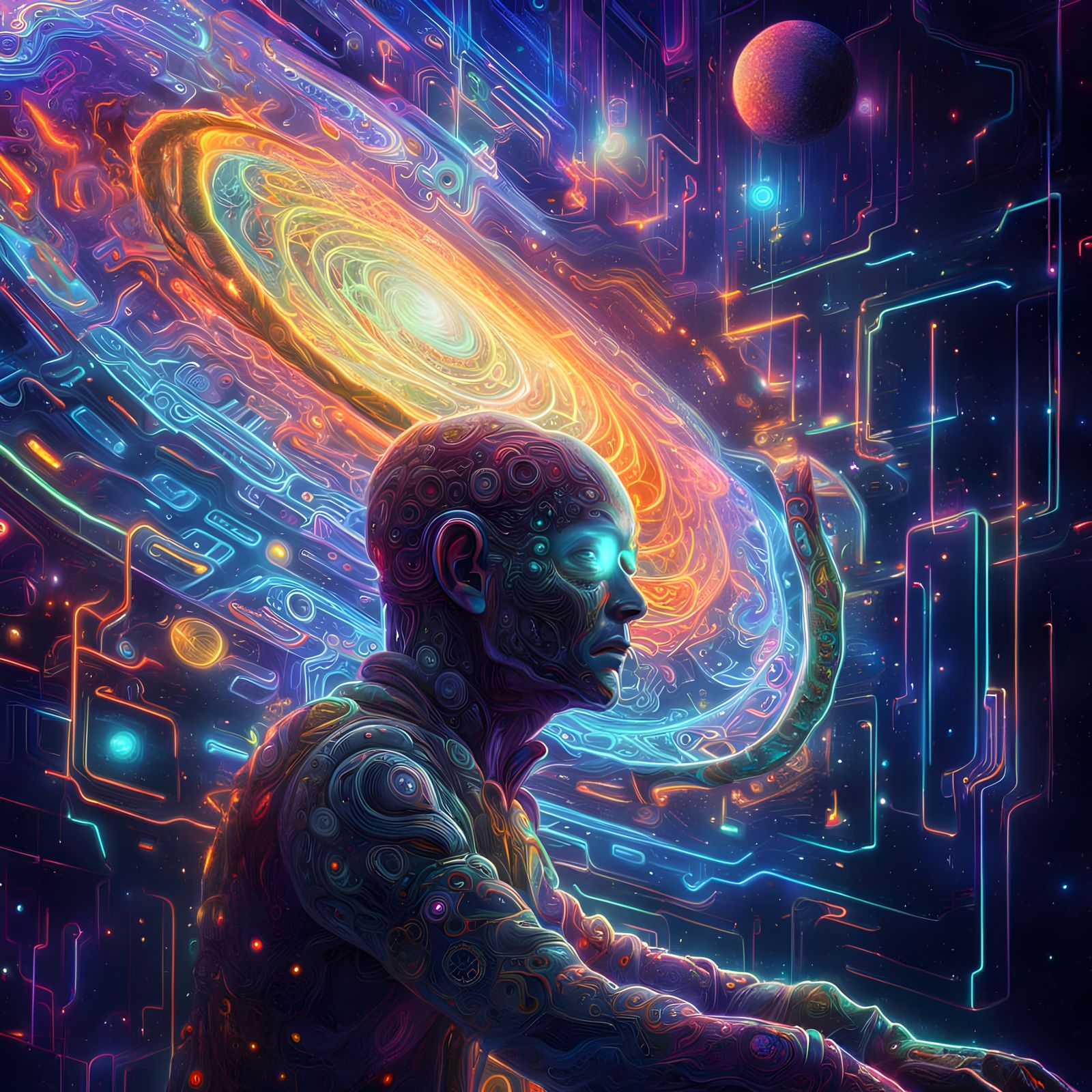 Cosmic Astral Entity Experiences Digital Reality