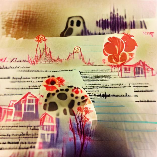 Floral Thumbprint with Haunted House and Ghost